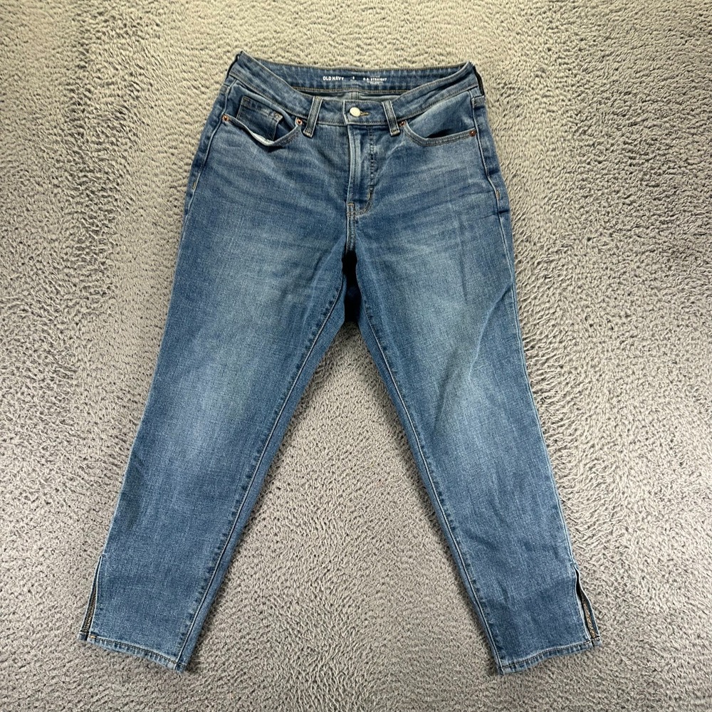 Old‎ Navy OG Jeans Womens 6P Blue Cotton Denim Straight High-Rise Faded Stretch